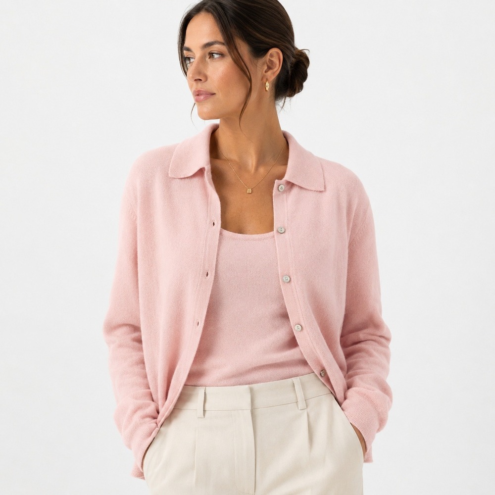 Vintage 90s Precious Fibers Cashmere Cardigan Set 1X Pink 2pc Quiet Luxury